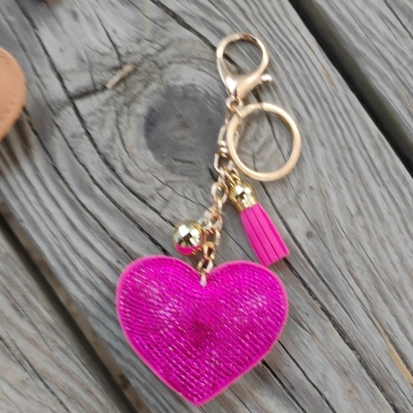 Accessories - Pink Heart Keychain with Gold Accents